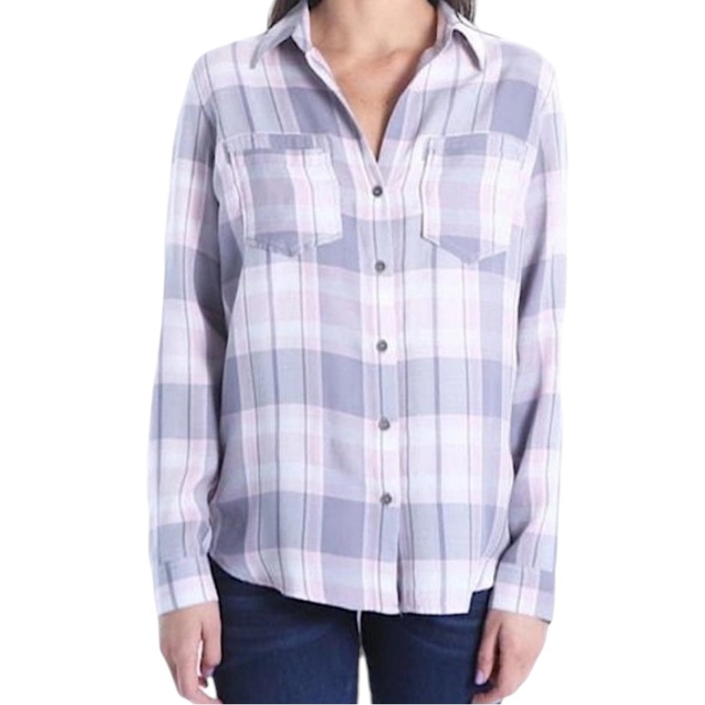 Kut from the Kloth Grey/Pink/White Plaid "Hannah" Button Down Shirt S
